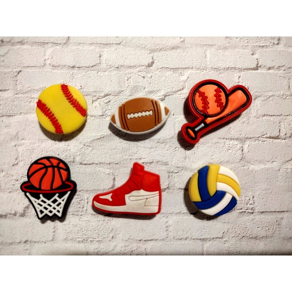 Crocs Shoe Charms Sports Set of 6 pieces Basketball,Baseball,Football.... - NWOT
